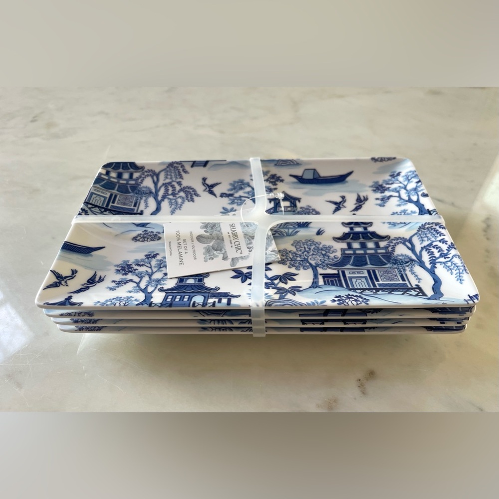 NWT Set of 4 Shabby Chic appetizer plates Blue Willow Chinoiserie design - Picture 2 of 2
